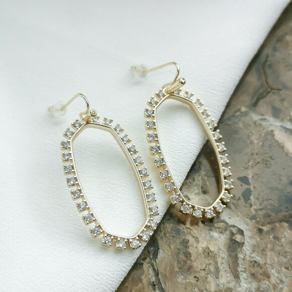 Kendra Scott Gold Elle Open Frame Crystal Drop Earrings - Picture 2 of 3